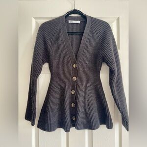 Zara Charcoal Ribbed Cardigan